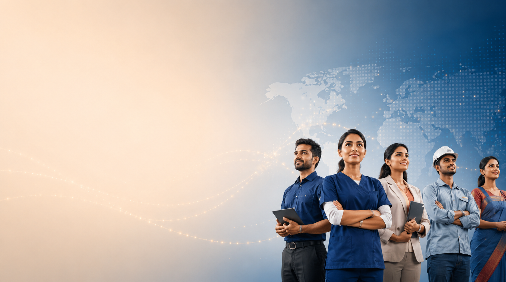 Skilled Indian professionals—including a nurse, engineer and technicians—prepared for global workplace opportunities.