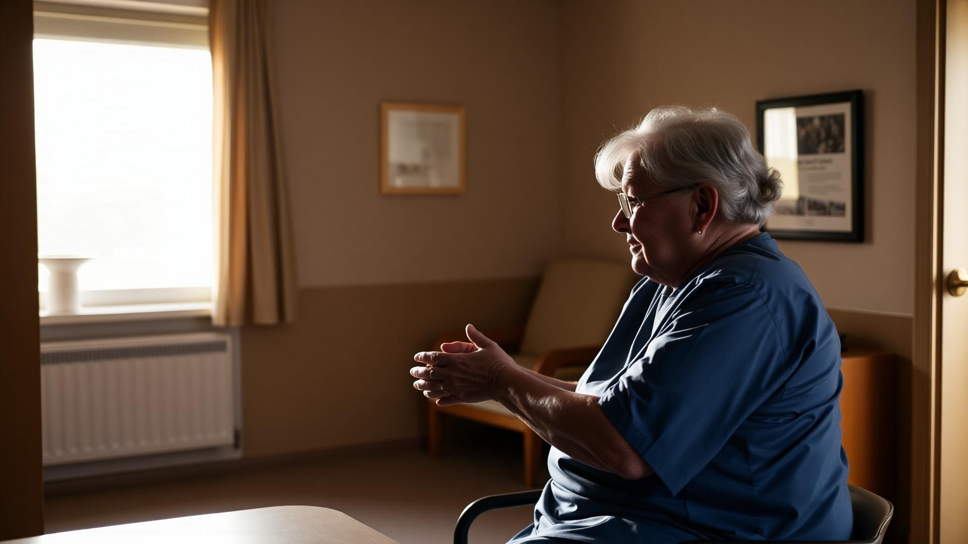 Nurse providing respectful care to an elderly resident.